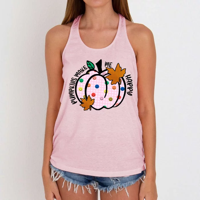 Pumpkins Make Me Happy Cute Fall Autumn Women's Knotted Racerback Tank