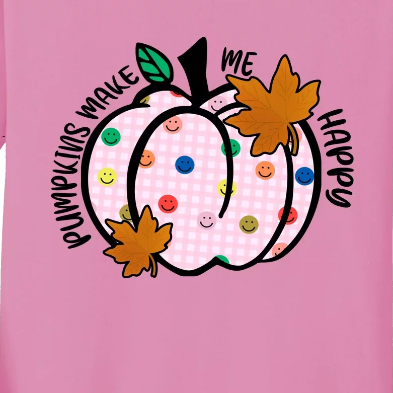 Pumpkins Make Me Happy Cute Fall Autumn Kids Long Sleeve Shirt