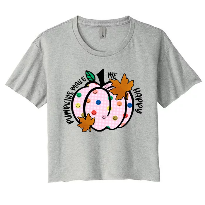 Pumpkins Make Me Happy Cute Fall Autumn Women's Crop Top Tee