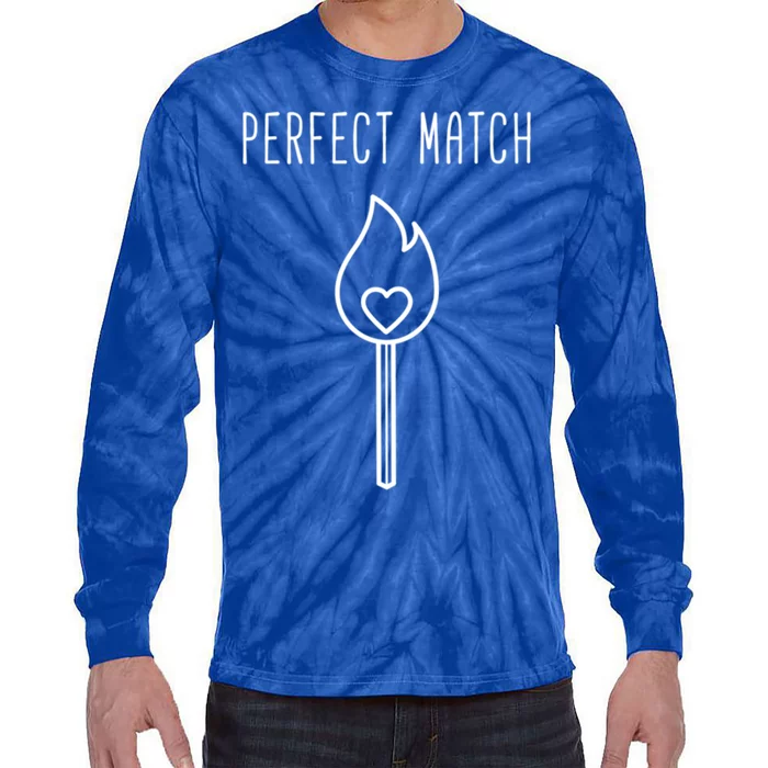 Perfect Match Minimalistic Valentines Day Pun Gift Tie-Dye Long Sleeve Shirt