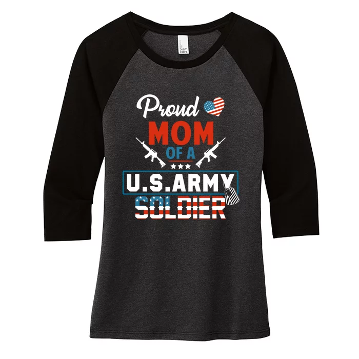 Proud Military Mom Mother Of A Army Soldier Women's Tri-Blend 3/4-Sleeve Raglan Shirt