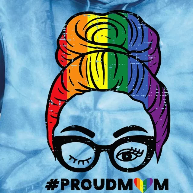 Proud Mom Messy Hair Bun Rainbow Flag Tie Dye Hoodie