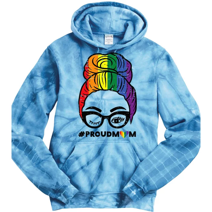 Proud Mom Messy Hair Bun Rainbow Flag Tie Dye Hoodie