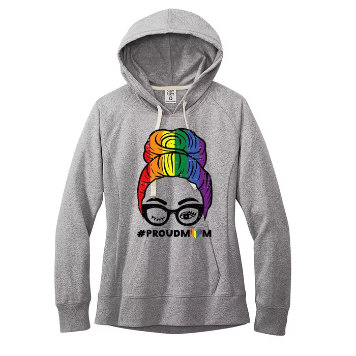 Proud Mom Messy Hair Bun Rainbow Flag Women's Fleece Hoodie