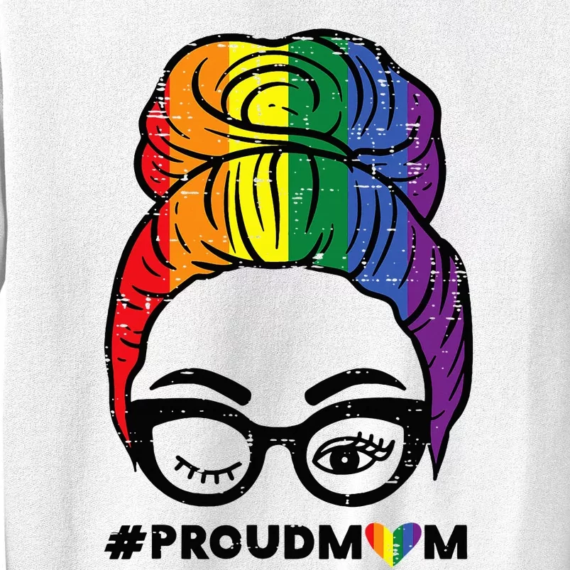 Proud Mom Messy Hair Bun Rainbow Flag Sweatshirt