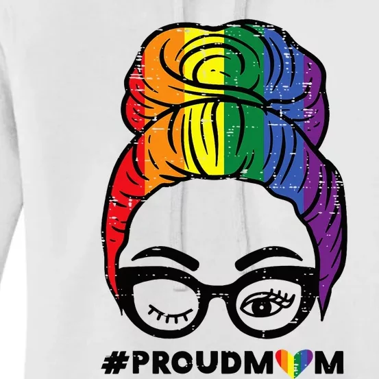 Proud Mom Messy Hair Bun Rainbow Flag Women's Pullover Hoodie