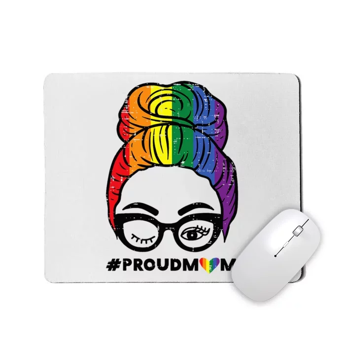 Proud Mom Messy Hair Bun Rainbow Flag Mousepad