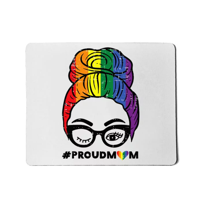 Proud Mom Messy Hair Bun Rainbow Flag Mousepad