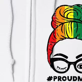 Proud Mom Messy Hair Bun Rainbow Flag Full Zip Hoodie