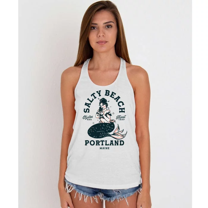 Portland Maine Mermaid Maine Lobster Oyster Mermaids Women's Knotted Racerback Tank