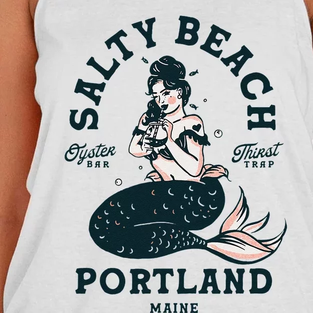 Portland Maine Mermaid Maine Lobster Oyster Mermaids Women's Knotted Racerback Tank