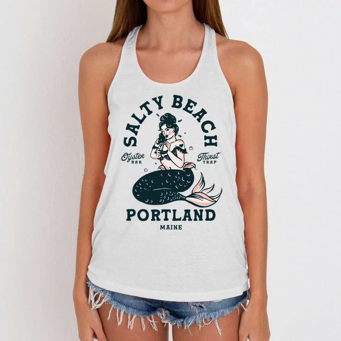 Portland Maine Mermaid Maine Lobster Oyster Mermaids Women's Knotted Racerback Tank