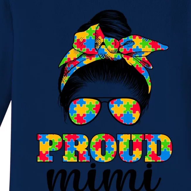 Proud Mimi Messy Bun Autism Autism Awareness Mother's Day Gift Baby Long Sleeve Bodysuit