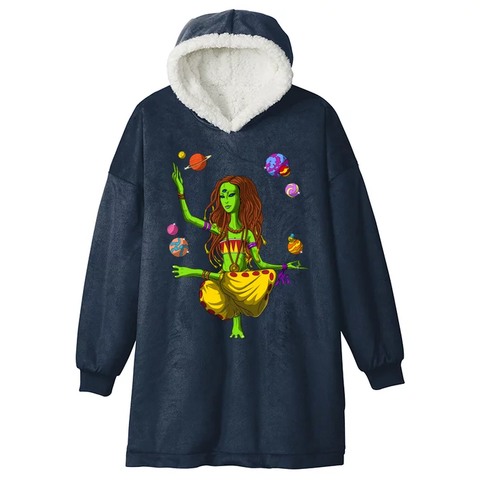 Psychedelic Magic Mushroom Alien Yoga Meditation Spiritual Cool Gift Hooded Wearable Blanket