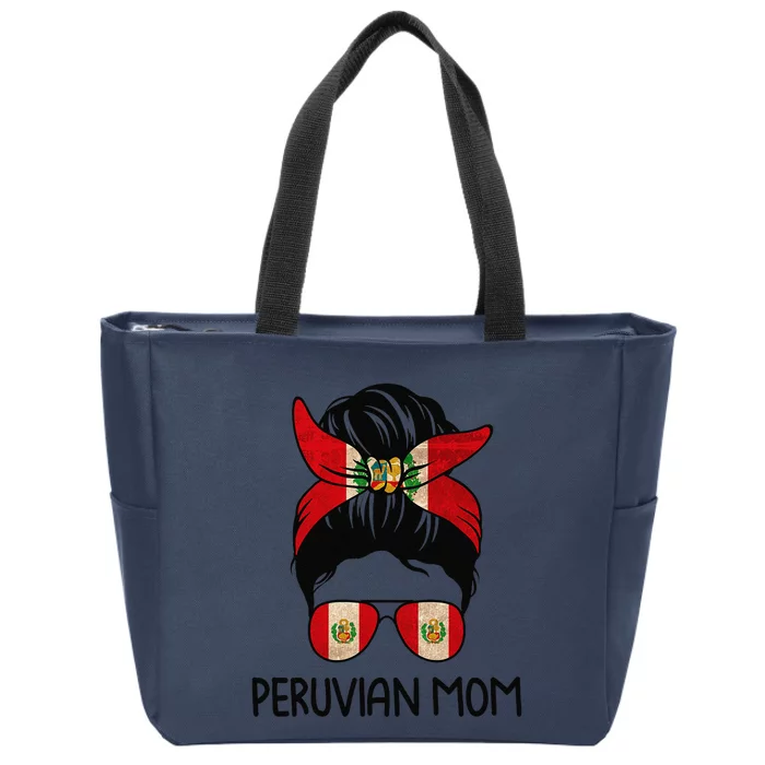 Peruvian Mom Messy Bun Sunglasses Flag Mothers Day Zip Tote Bag