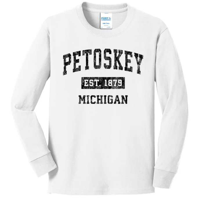 Petoskey Michigan Mi Vintage Established Sports Design Kids Long Sleeve Shirt