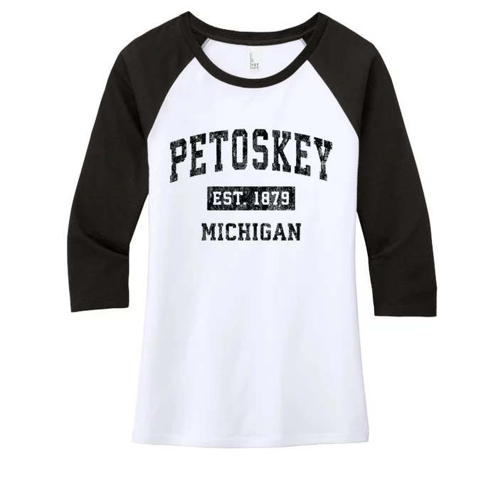 Petoskey Michigan Mi Vintage Established Sports Design Women's Tri-Blend 3/4-Sleeve Raglan Shirt