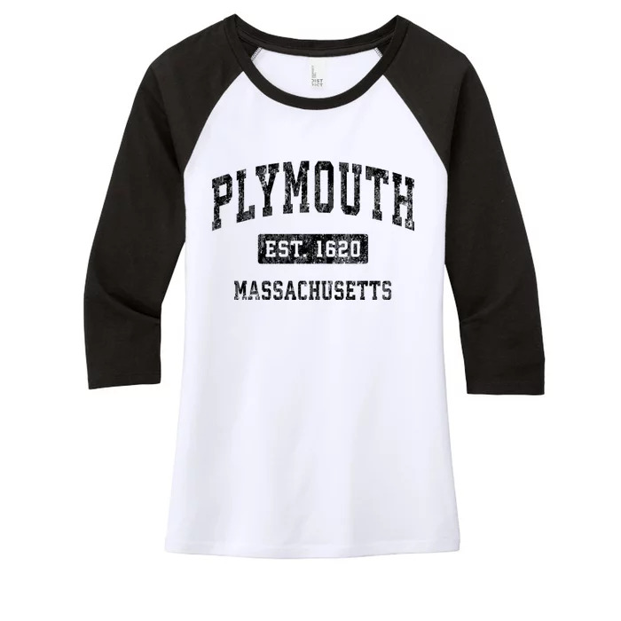 Plymouth Massachusetts Ma Vintage Established Sports Design Women's Tri-Blend 3/4-Sleeve Raglan Shirt