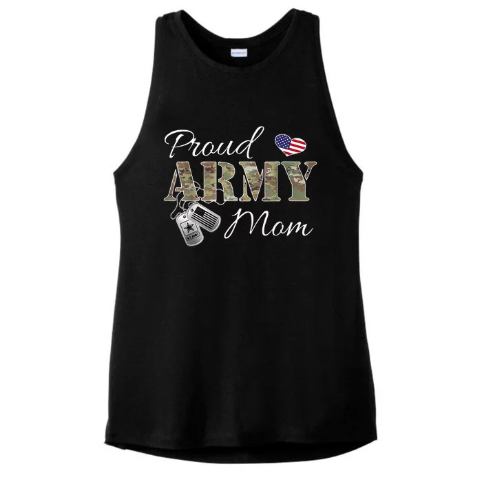 Pride Military Mom With Dog Tag Us Flag Ladies Tri-Blend Wicking Tank