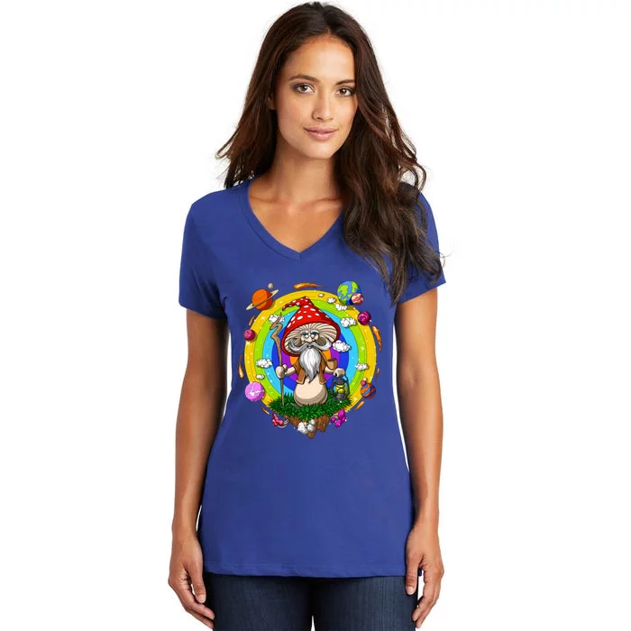 Psychedelic Magic Mushroom Buddha Yoga Meditation Spiritual Cool Gift Women's V-Neck T-Shirt