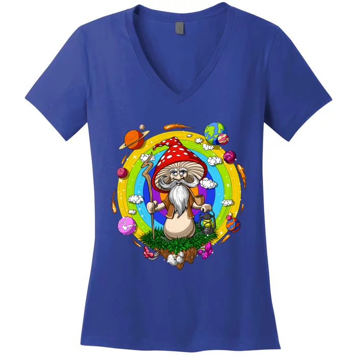 Psychedelic Magic Mushroom Buddha Yoga Meditation Spiritual Cool Gift Women's V-Neck T-Shirt