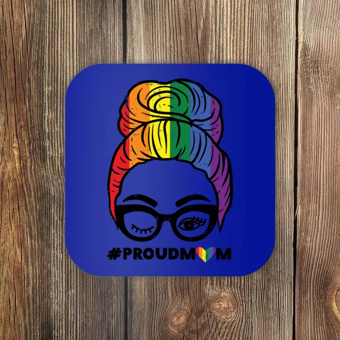 Proud Mom Messy Hair Bun Lgbtq Rainbow Flag Pride Ally Great Gift Coaster