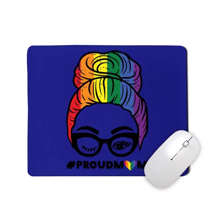 Proud Mom Messy Hair Bun Lgbtq Rainbow Flag Pride Ally Great Gift Mousepad