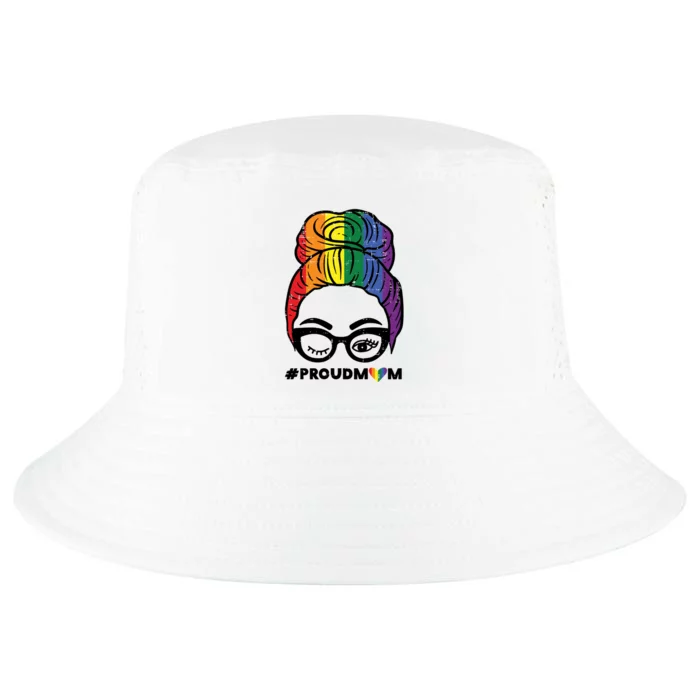 Proud Mom Messy Hair Bun Lgbtq Rainbow Flag Pride Ally Great Gift Cool Comfort Performance Bucket Hat