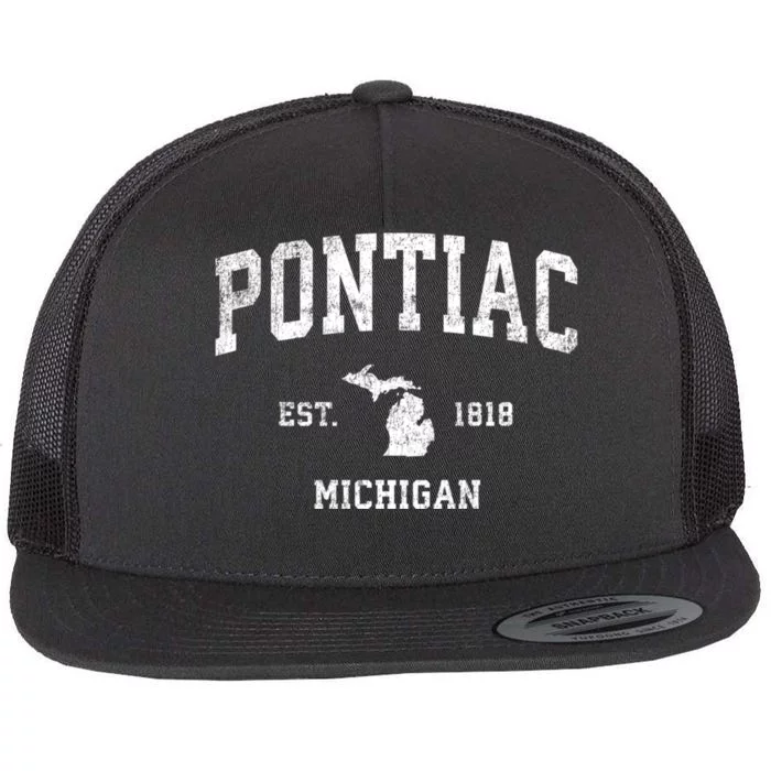 Pontiac Michigan Mi Vintage Sports Flat Bill Trucker Hat