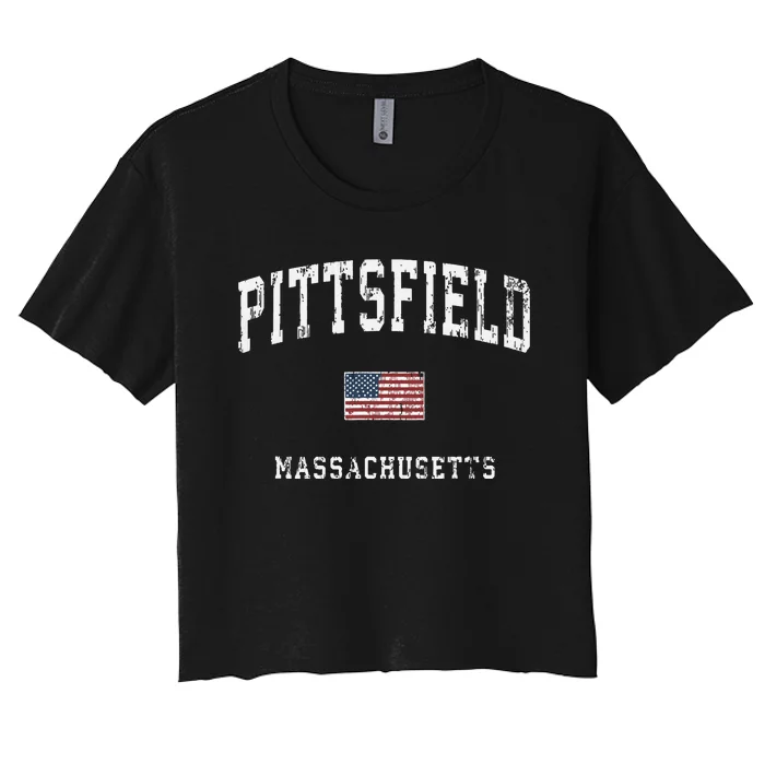 Pittsfield Massachusetts Ma Vintage American Flag Sports Women's Crop Top Tee