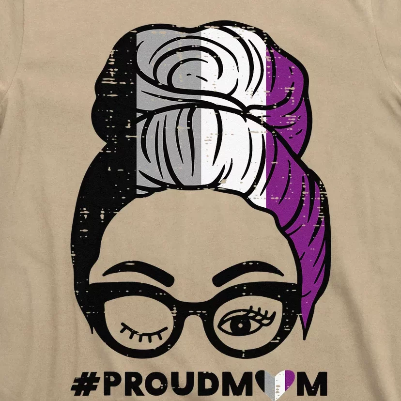 Proud Mom Messy Hair Bun LGBTQ Asexual Flag Ace Pride Ally T-Shirt