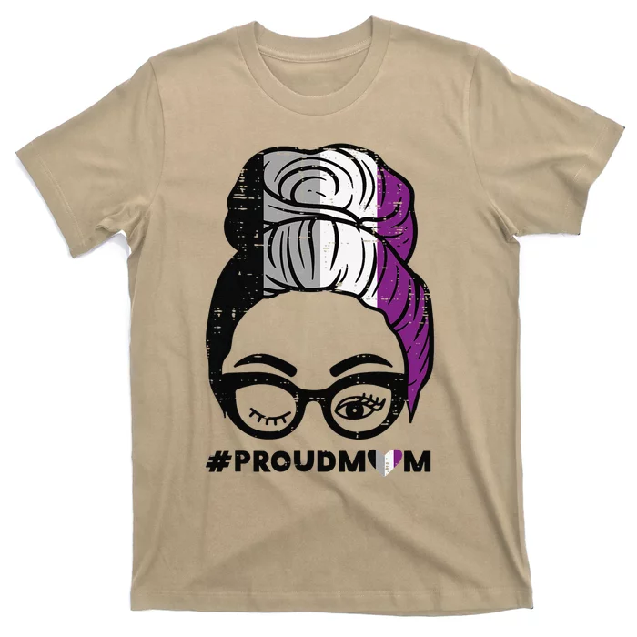 Proud Mom Messy Hair Bun LGBTQ Asexual Flag Ace Pride Ally T-Shirt