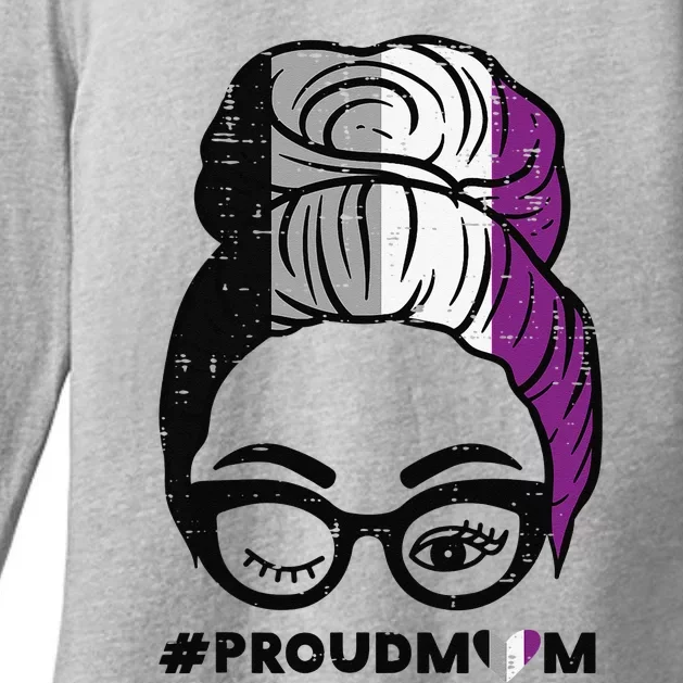 Proud Mom Messy Hair Bun LGBTQ Asexual Flag Ace Pride Ally Womens CVC Long Sleeve Shirt