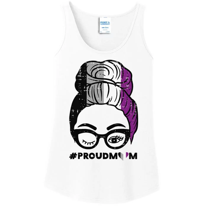 Proud Mom Messy Hair Bun LGBTQ Asexual Flag Ace Pride Ally Ladies Essential Tank