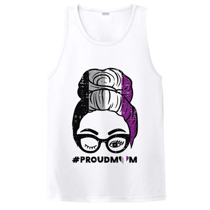 Proud Mom Messy Hair Bun LGBTQ Asexual Flag Ace Pride Ally Performance Tank