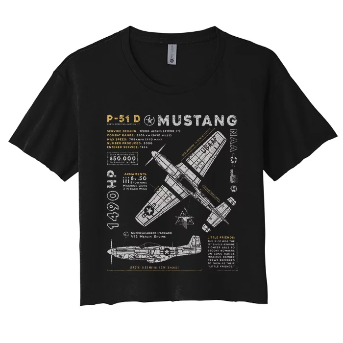 P51 Mustang North American Aviation Vintage Fighter Plane Women's Crop Top Tee