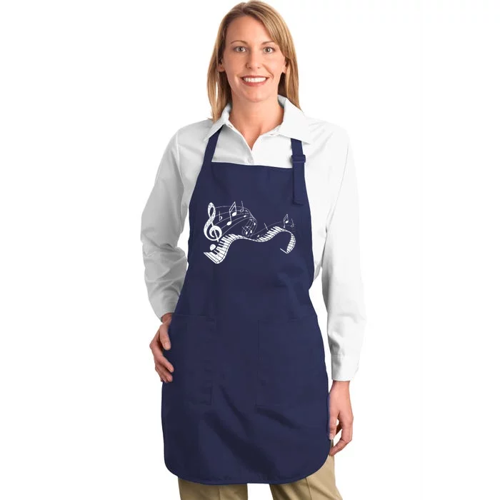 Pianist Music Notes Treble Clef Piano Player Keyboard Piano Full-Length Apron With Pocket