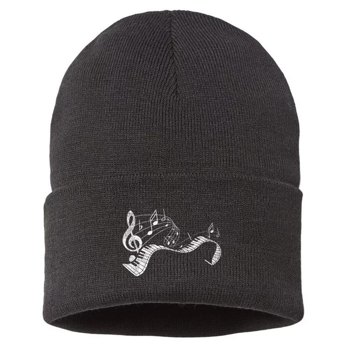 Pianist Music Notes Treble Clef Piano Player Keyboard Piano Sustainable Knit Beanie