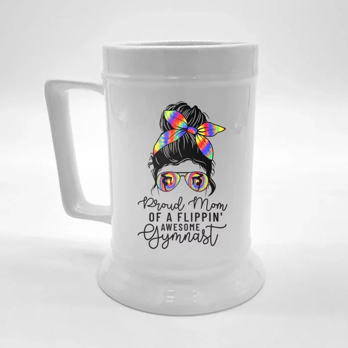 Proud Mom Of A Flippin Awesome Gymnast Gift Gymnastic Mom Gift Front & Back Beer Stein