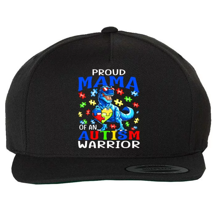 Proud Mama Of An Autism Warrior Dinosaur Funny Gift Wool Snapback Cap