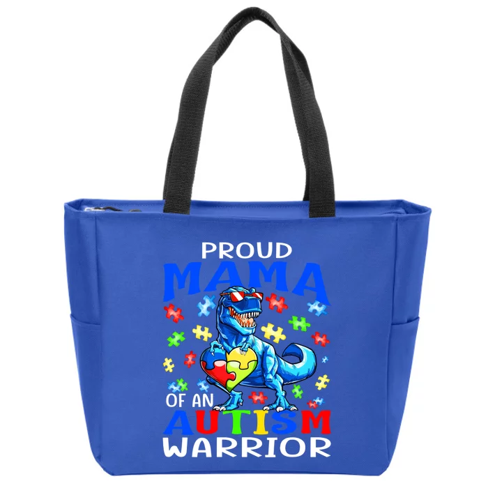 Proud Mama Of An Autism Warrior Dinosaur Funny Gift Zip Tote Bag