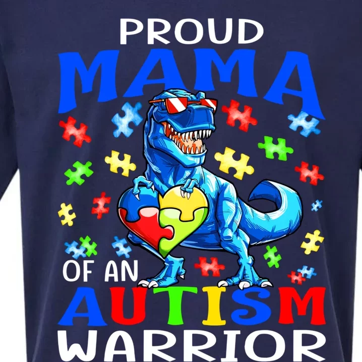 Proud Mama Of An Autism Warrior Dinosaur Funny Gift Sueded Cloud Jersey T-Shirt