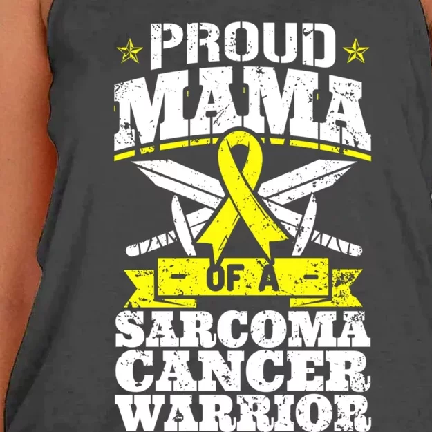 Proud Mama Of A Sarcoma Cancer Warrior Awareness Ribbon Mom Cute Gift Women's Knotted Racerback Tank