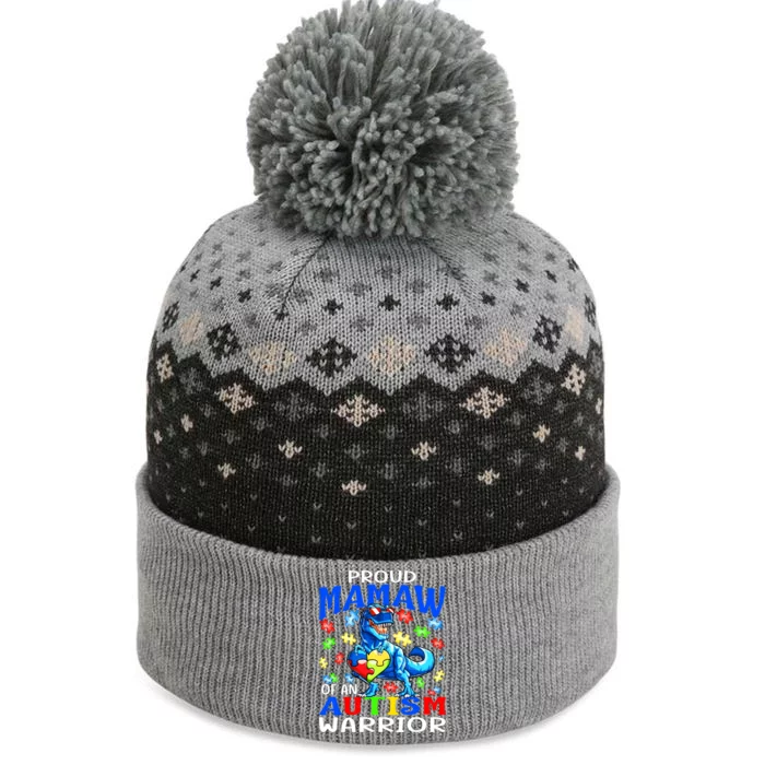 Proud Mamaw Of An Autism Warrior Dinosaur Gift The Baniff Cuffed Pom Beanie