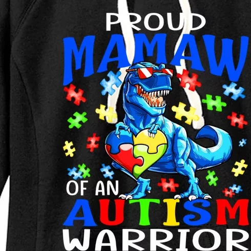 Proud Mamaw Of An Autism Warrior Dinosaur Gift Women's Fleece Hoodie