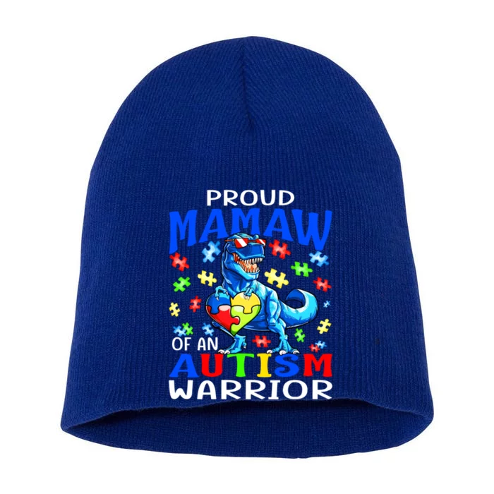 Proud Mamaw Of An Autism Warrior Dinosaur Gift Short Acrylic Beanie