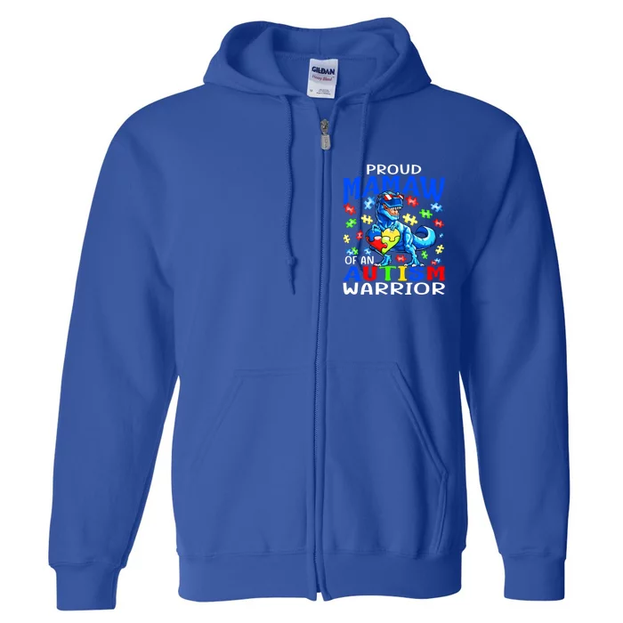 Proud Mamaw Of An Autism Warrior Dinosaur Gift Full Zip Hoodie