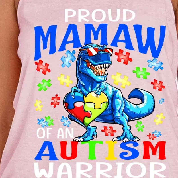 Proud Mamaw Of An Autism Warrior Dinosaur Gift Women's Knotted Racerback Tank