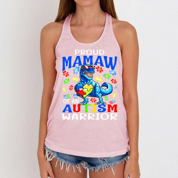 Proud Mamaw Of An Autism Warrior Dinosaur Gift Women's Knotted Racerback Tank