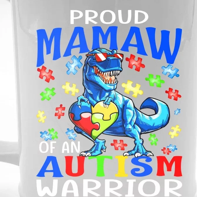 Proud Mamaw Of An Autism Warrior Dinosaur Gift Front & Back Beer Stein